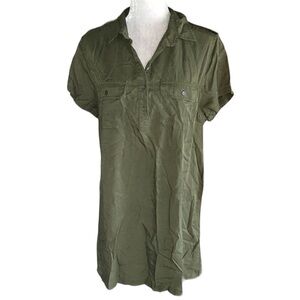 Central Park West Military Olive Green Tencel Shirtdress / Mini Dress - L